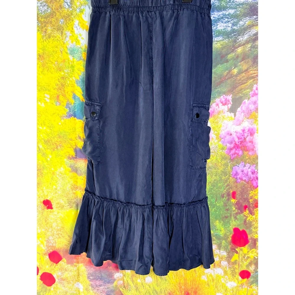 Cinq a Sept Tous Les Jours Silk Cargo Ruffle Pants Blue Size S